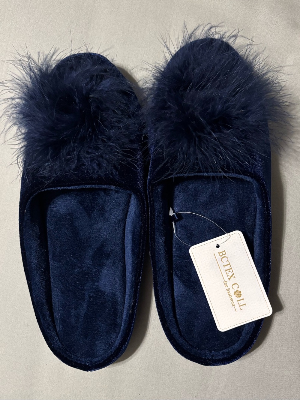 Navy Plush Pom-Pom Women's Slippers